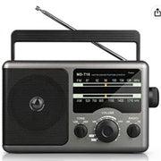 Jazmm Portable AM FM Radio with Digital Tuning, Large Knob, Dual Power AC and Battery, Black