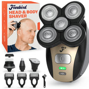 Freebird FlexSeries Pro Electric Shaver Kit, Cordless Rechargeable Waterproof Head & Body Shaver with Rotary Blades, Wet/Dry Use, 90-Minute Battery