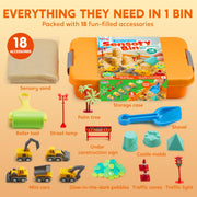 Klever Kits Construction Sensory Bin with Glow-in-the-Dark Rocks, Mess-Free Moldable Sand, Vehicle Toys, Castle Molds, Storage Container for Kids Age 3+