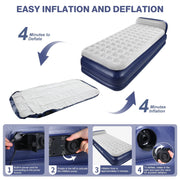 QDH Air Mattress Twin XL Size with Built-in Electric Pump Comfort Plush Enhanced Coil Technology Blue