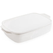 Chef Pomodoro Ceramic Casserole Dish, Deep Rectangle Baking Dish with Vented Lid, White, 4 Quart, 15.5 x 9.3 in, CP-CSRL