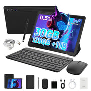 AEEZO 11.5 Inch Tablet PC, 2K HD IPS Display, Octa-Core Processor, 30GB RAM, 128GB Storage, 8400mAh Battery, WiFi 6, Keyboard Mouse Stylus Pen Bundle, Black, A7L-BKH