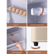 ICYBER BOOM Compact Refrigerator 3.5 Cu. Ft. Two-Door Mini Fridge with Freezer, 7-Level Adjustable Thermostat, Removable Glass Shelves, LED Light, Cream, RH-FLS-80G-CREAM-D