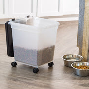 IRIS USA Airtight Pet Food Storage Container, 25 lb Capacity, Clear Body with Black Lid and Built-In Casters