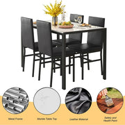 Segmart B1453 5 Piece Dining Room Table Set w/Faux Marble Table PU Leather Padded Chairs, White & Black