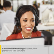 Jabra Evolve2 75 Wireless Over-Ear Headset with Advanced Active Noise Cancellation, 8-Mic Technology, USB-C, Charging Stand, Black