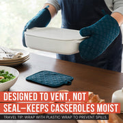 Chef Pomodoro Ceramic Casserole Dish, Deep Rectangle Baking Dish with Vented Lid, White, 4 Quart, 15.5 x 9.3 in, CP-CSRL
