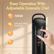 PRO CHOICE OH44-black Oil Filled Radiator Heater Electric, 700W Portable Space Heater W/ Thermostat, Black