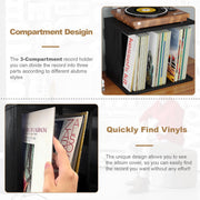 Honiway Vinyl Record Stand, 3-Compartment Storage for 80-100 Albums, Wall Mount or Tabletop, Black