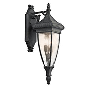Kichler Venetian Rain Outdoor Wall Lantern, 2-Light, Black with Gold Accents, Clear Vertical Rain Glass, Traditional Style, 25.25 in, 49131BKG