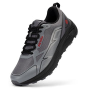 FitVille Mens Trail Running Shoes, Extra Wide, Arch Support, Black Gray, Lace-Up Sneakers, AllTraction Trail V3