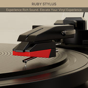 VIPQV E202-A019~008wal Vinyl Record Player Turntable with Bluetooth 5.0, 3-Speed Belt Drive, External Stereo Speakers, Brown Retro Design