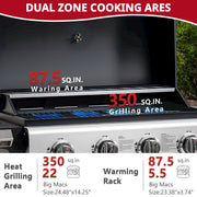 Seizeen 4000BTU Propane Stainless Steel 4-Burner BBQ Grill w/Foldable Side Table, Silver