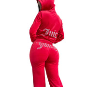 VoyageMartZenithTrend Womens Casual Tracksuit Two Piece Set, Zip-Up Hooded Jacket, Flare Pants, XXL, Red