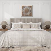 Frostbloom King Size Linen Fabric Upholstered Bed with Wingback Headboard, Beige, High Profile, 1000 lb Load Capacity