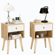 Ktaxon Wooden Nightstand Set of 2 with One Drawer and Storage Shelf, Oak Finish, 15 x 11.8 x 21.6 in