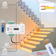 Lanxee Intelligent Motion Sensor Stair Light System, 20-Step Cold White 6000K, Smart PIR Indoor Staircase Lighting Kit with COB LED Strip