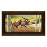 Personal-Prints Elk Meadows Personalized Canvas Wall Art, Watercolor Buck and Doe, Earthy Tones, Solid Wood Float Frame, 12x16 in, EM
