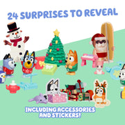 Moose Toys Bluey Mini Figures Christmas Advent Calendar, 24-Day Countdown with 4 Festive Mini Figures, 12 Accessories, Stickers, and Paper Standees