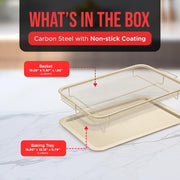 Bakken-Swiss Crisper Tray 2-Piece Set, White Marble Non-Stick Coating, Carbon Steel Bakeware, Extra Large 19 in x 13 in, Basket Design for Healthier Cooking BAKCRIPL88