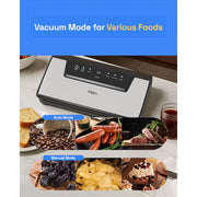 HBN Food Vacuum Sealer Machine, 80KPa Automatic Suction, Six Modes, Built-in Cutter and Bag Storage, Stainless Steel, CP-UFK-2032