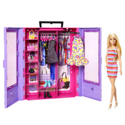 Mattel Barbie Fashionistas Ultimate Closet Doll Playset with Portable Purple and Pink Wardrobe, Fold-Out Rack, 3 Dresses, 3 Pairs of Shoes, Accessories, HJL66