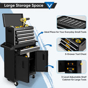Steelite AZ7052 26-Inch Tool Chest & Storage Cabinet, 5 Drawers Rolling Tool Chest with Detachable Top Tool Box, Black