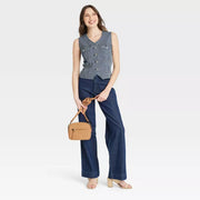 Universal Thread Women's V Neck Denim Vest, Midweight Cotton with Spandex, Blue, XS