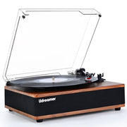 Udreamer Vinyl Record Player with Speakers & 3-Speed and Wireless Bluetooth, Brown