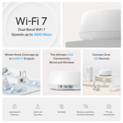 TP-Link Deco BE4800 Dual-Band Wi-Fi 7 Mesh Router System, 3-Pack, Covers 6600 Sq. Ft, AI-Driven, Multi-Link Operation