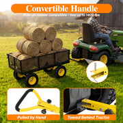 Firstness Heavy Duty Garden Wagon, 1400 lb Capacity, Steel Frame, Removable Mesh Sides, ATV Tractor Hitch, All-Terrain Pneumatic Tires, Black