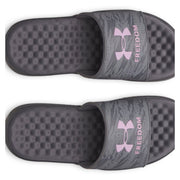 Under Armour 6015099 Ignite Pro 8 Fixed Freedom Slide Womens Slide Sandals, Castlerock/Super Pink, Size 8