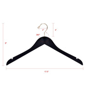 Quality Hangers Semi Curved Wooden Suit Hangers, Black Finish, Gold Swivel Hook, 10-Pack
