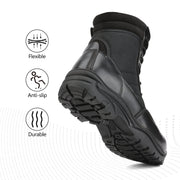 NORTIV8 Men's Military Tactical Work Boots, Leather and Breathable Fabric, Side Zipper with Hook-Loop Strap, Ankle-High, Black, 8in Shaft
