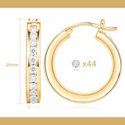 POHNUI 14K Gold Hoop Earrings for Women, 20mm Diameter, 44 Cubic Zirconia Stones - Lightweight