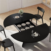 iPormis 59 Extendable Round Dining Table, Black, Modern Kitchen and Dining Room Table with Sturdy Wooden Base and Thickened MDF Board