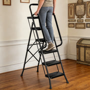 PhiloDeco 5 Step Folding Ladder, Steel Frame, Anti-Slip Pedals, Tool Tray, Foldable, Lightweight, Supports 450lb