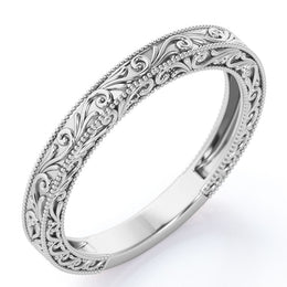 Vintage Filigree Wedding Band - Milgrain Edge - in 18k Yellow Gold Plating over Silver