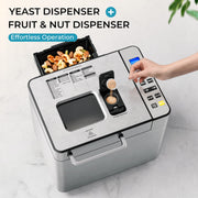 Simzlife Bread Maker, 25 Baking Programs, 2 lb Dough Capacity, Stainless Steel, Auto Fruit Nut Yeast Dispensers, Digital Display, BM002