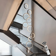 Garwarm 10 Rings Modern LED Chandelier, Dimmable Black Pendant Light, Adjustable Height 133.86 in, 3000-6500K