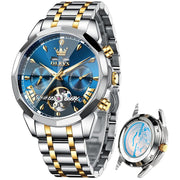 OLEVS 6619 Men's Luxury Dress Automatic Mechanical Watch, Blue Dial with Diamond Accents, Skeleton Tourbillon, Stainless Steel Band