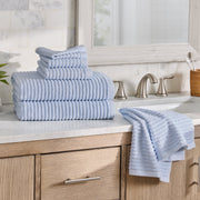 Better Homes & Gardens PowerLoft AIRRICH 6 Piece Bath Towel Set, Blue Drop Textured Stripe