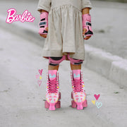 Barbie Children's Roller Skates, Adjustable Straps, Pink Glitter Wheels, ABEC 5 Bearings, Durable PVC, Foam Lining, Sizes 3-6