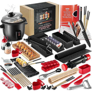 Craftzee Sushi Making Kit, 42-Piece Stainless Steel, Bamboo, Silicone Set with Rice Cooker, Molds, Knife, Bamboo Mat, Recipe Book, CZ91731