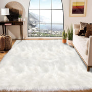 Latepis Beige Faux Sheepskin Fur Area Rug, 9x12 ft, Fluffy High Pile, Washable, Anti-Slip Backing, Fade Resistant