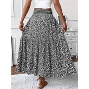 Temofon Women's Maxi Skirt, High Elastic Waistband, Floral Pattern with Ruffled Hem, S, Black