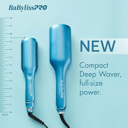 BaBylissPRO Nano Titanium Compact Ionic Deep Waver Hair Waving Iron, Blue, 3 Heat Settings, Ultra-Lightweight Design, BNTMDWUC