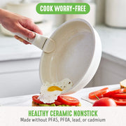 GreenLife 10-Piece Nonstick Cookware Set, Detachable Handles, Stackable, Diamond-Infused Ceramic Coating, Induction Compatible, Oven Safe, Speckled Cream