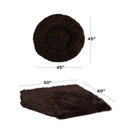 Best Friends by Sheri Bundle Set The Original Calming Shag Donut Cuddler Cat and Dog Bed + Pet Throw Blanket, Dark Chocolate, Extra Large, 45x45