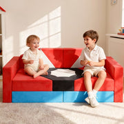 iYofe Modular Kids Play Couch Set for Toddlers Playroom, 14PCS, Washable Velvet, Red